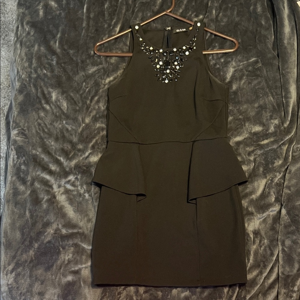 DO+BE Black Mini Dress with Embellished Neckline